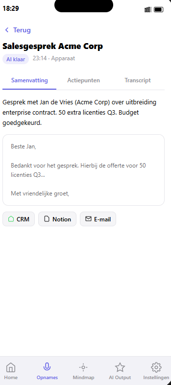 Samenvatting en conceptmail